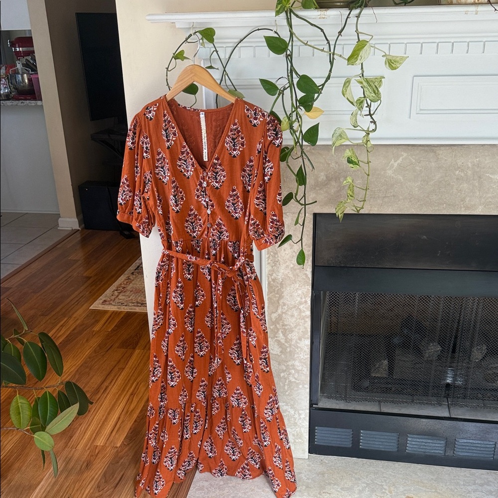 Uncle Frank Terracotta Fall short sleeve Floral Dress